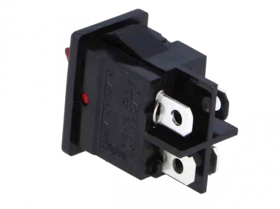 Switch rocker snap-in on/off rectangular red (0/1) DPST 6A/250V 